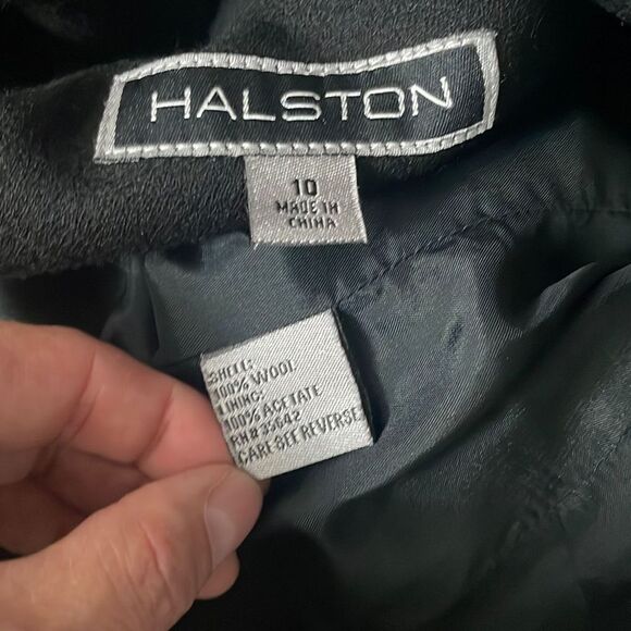 Halston Y2K 100% Wool Black Blazer Shacket Shirt Jacket sz 10 - Picture 4 of 8